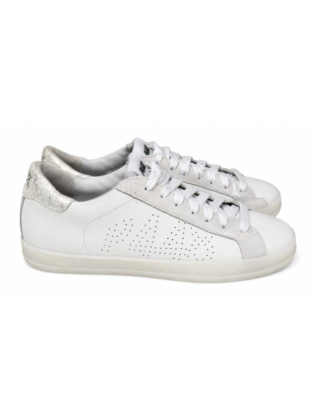 P448 John Shoes Womens 39/8.5-9 White Silver Low Top Leather Perforated Sneakers
